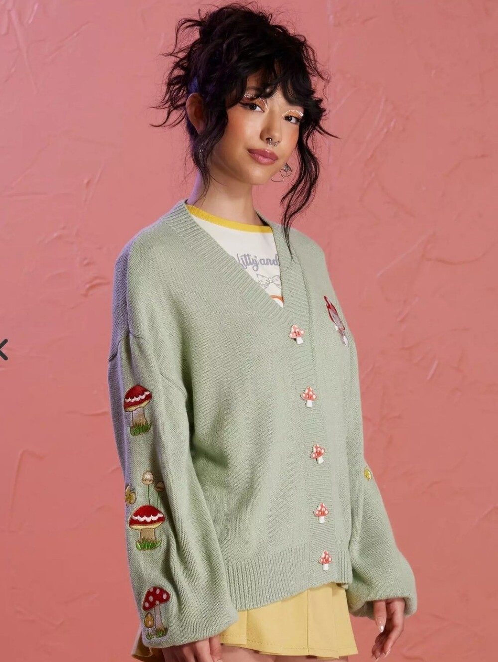SANRIO Hello Kitty Mushroom Embroidered Girls Skimmer Cardigan - Picture 5 of 16